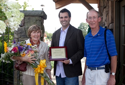 Matt McNeil, Sr. Director of Programming and Marketing with Bethel Woods Center for the Arts’ 500,000th fan, Anne Jarema of Suffern  and Livingston Manor, NY at the sold-out Santana concert on Saturday July 17.  Fittingly this historic event at the five year old arts center marked Santana’s first appearance in 41 years at the site of the 1969 Woodstock festival.

