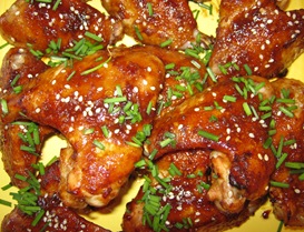 Close-up of finger lickin chicken wings