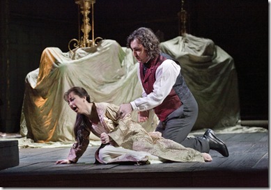 Natalie Dessay as Lucia and Ludovic Tézier as Enrico in Donizetti's "Lucia di Lammermoor." Photo: Ken Howard/Metropolitan Opera  Taken on February 18, 2011 at the Metropolitan Opera in New York City.