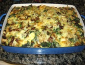 Mushroom, spinach, and gruyere strata