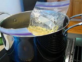 Zip-lock bags in boiling water