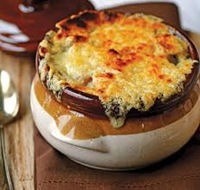 Crock of French onion soup