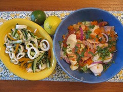 Squid salad and ceviche